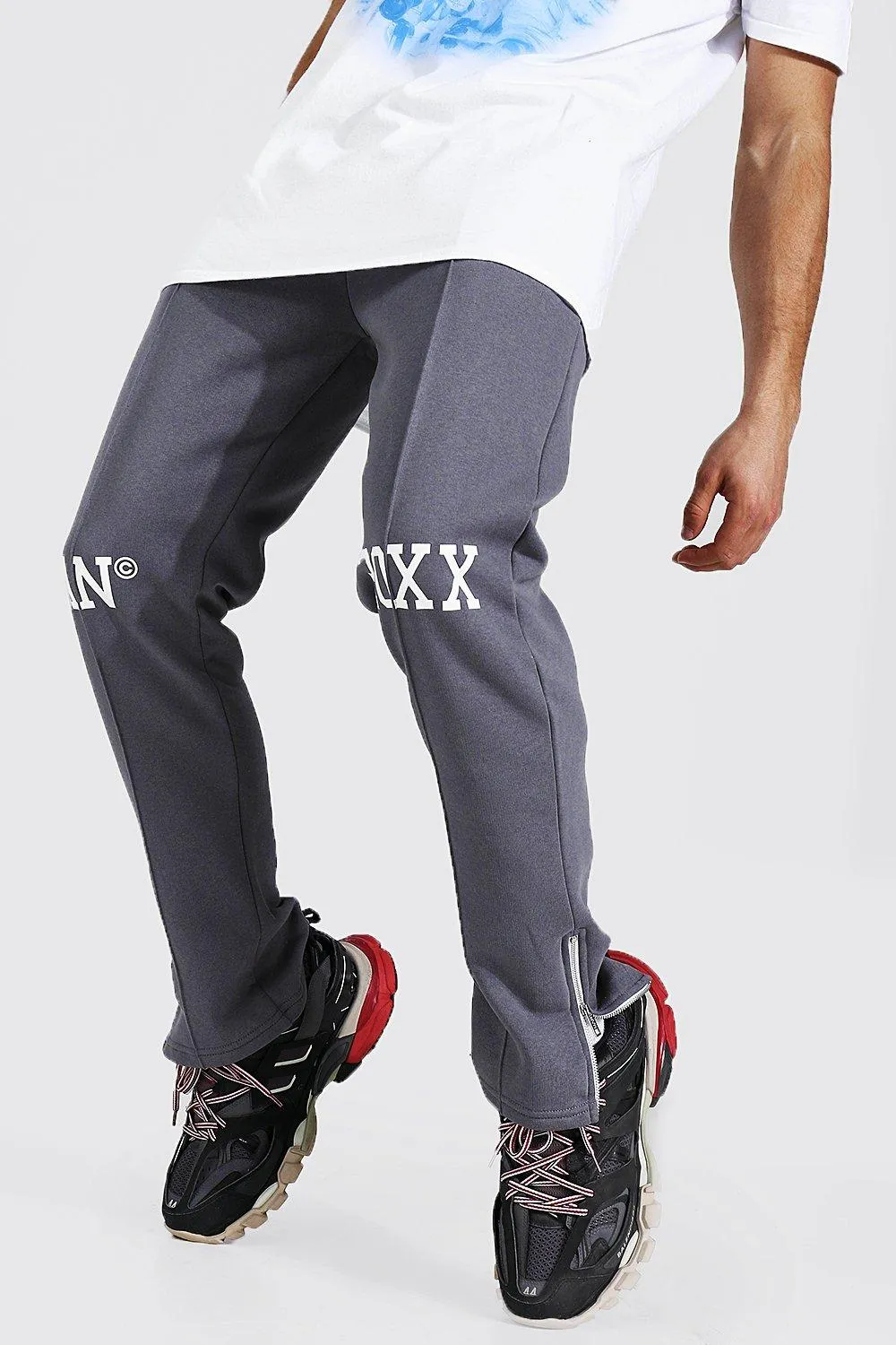 Varsity Printed Slim Zip Joggers | boohooMAN UK