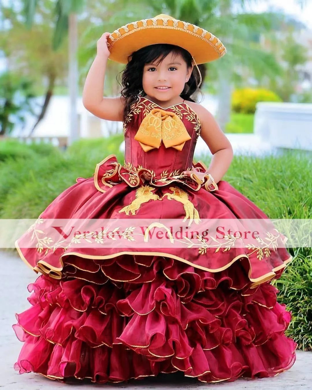 Vestido Charro de Niña Charro Dress Embroidery Ball Gown Toddler Little Girls Pageant Prom Dress for Kid Organza Ruffles Corset 