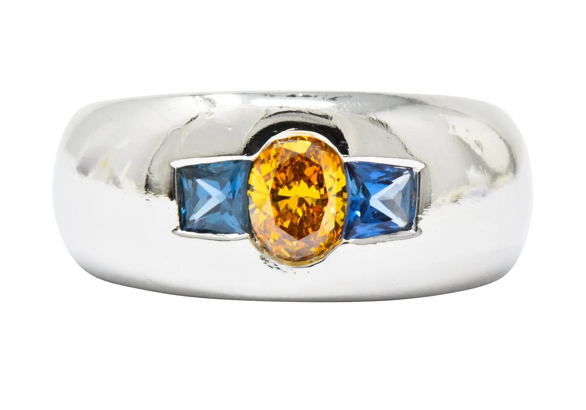 Vintage 1.19 CTW Fancy Intense Yellow-Orange Diamond Sapphire Platinum Men's Band Ring GIA