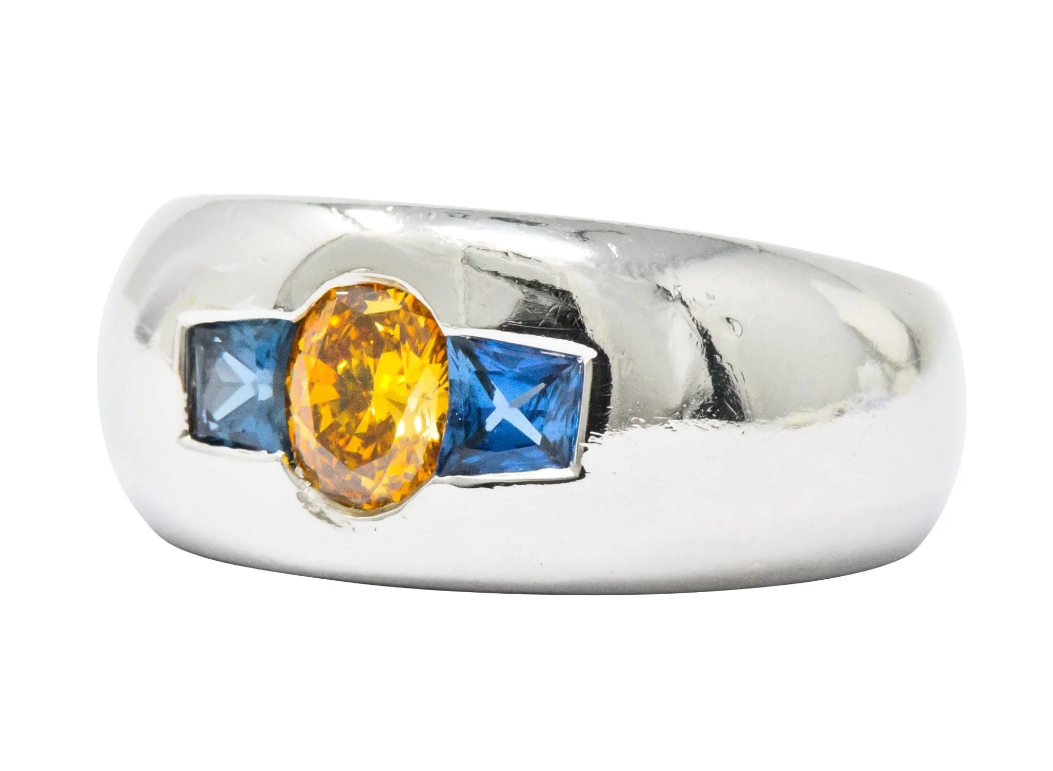 Vintage 1.19 CTW Fancy Intense Yellow-Orange Diamond Sapphire Platinum Men's Band Ring GIA