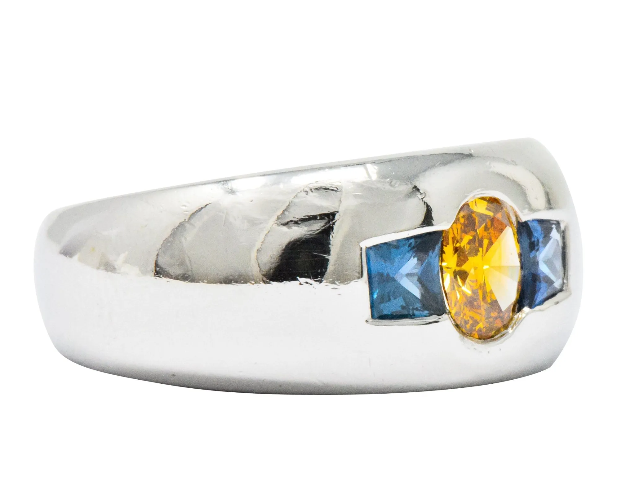 Vintage 1.19 CTW Fancy Intense Yellow-Orange Diamond Sapphire Platinum Men's Band Ring GIA