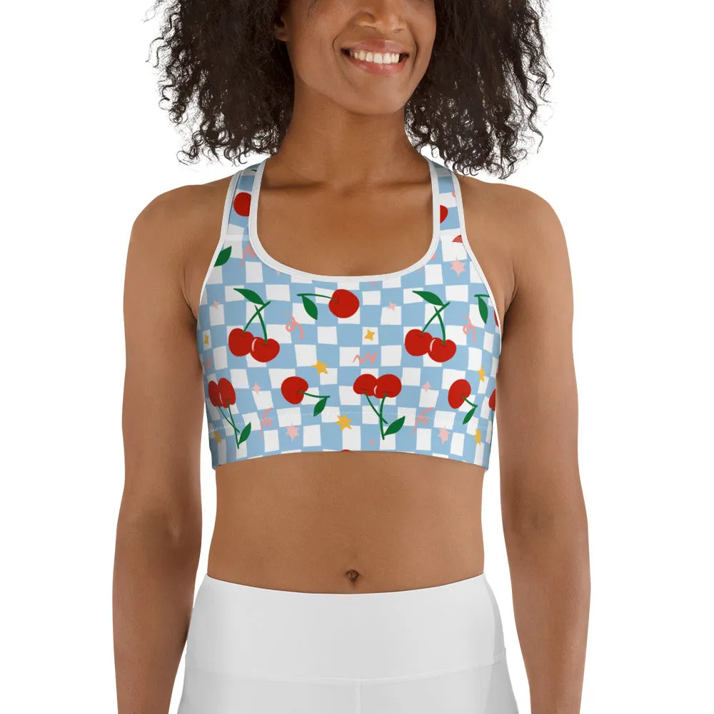 Vintage Cherry Checkered Sports Bra