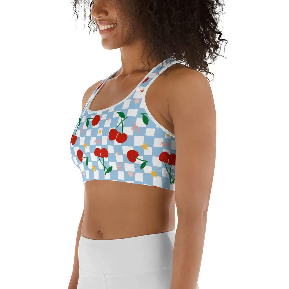 Vintage Cherry Checkered Sports Bra