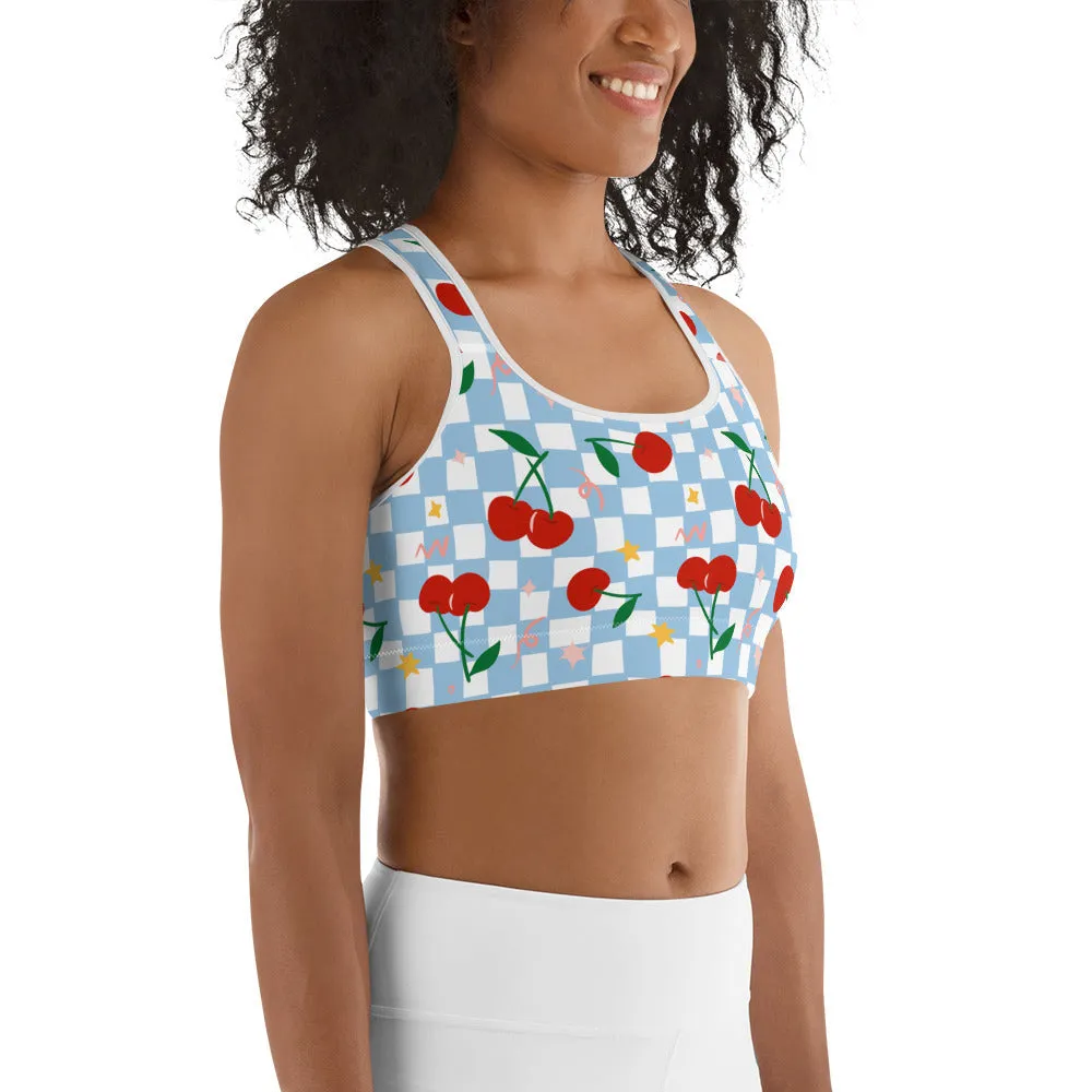 Vintage Cherry Checkered Sports Bra