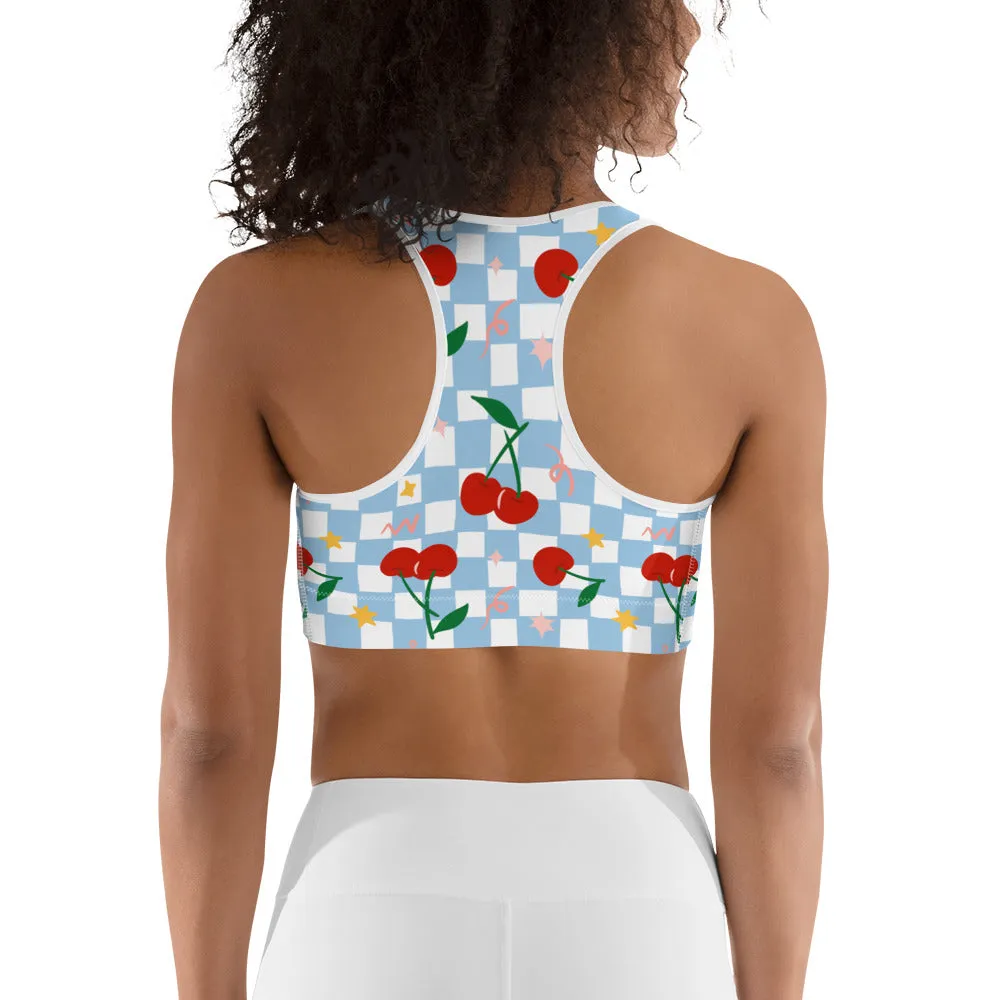 Vintage Cherry Checkered Sports Bra