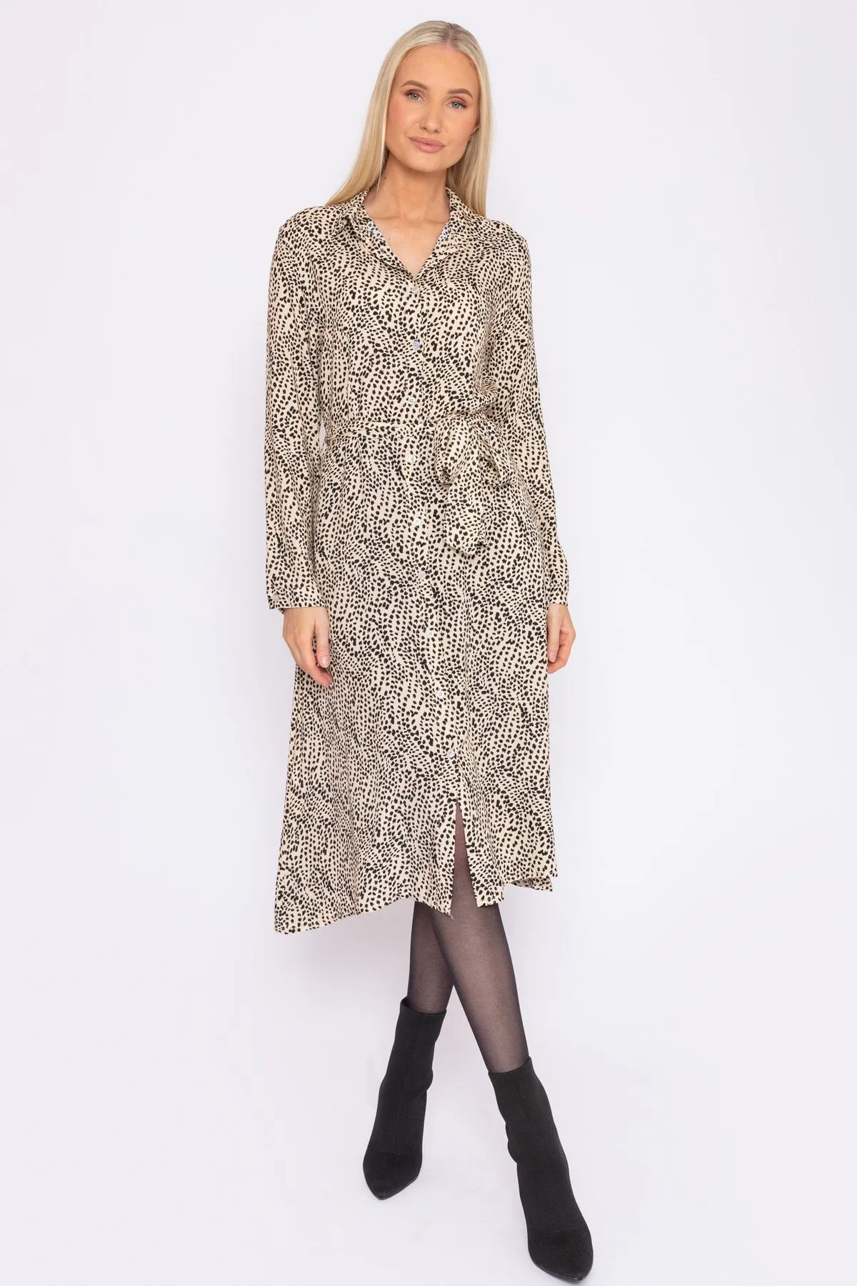 Viscose Shirt Dress in Animal Print