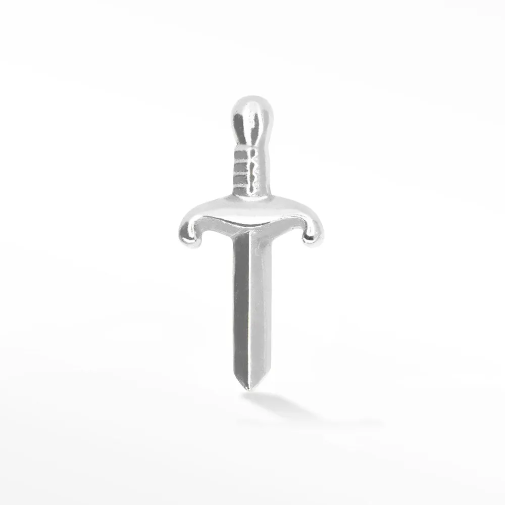 White Gold Sword Earrings - Flat Back Style