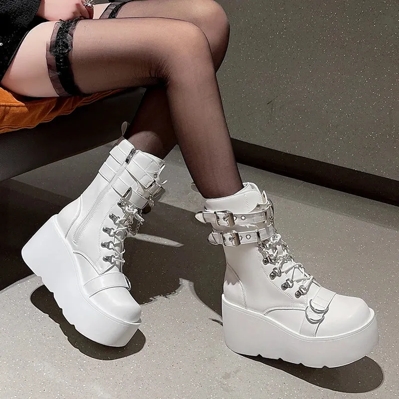 White Leather Platform Boots