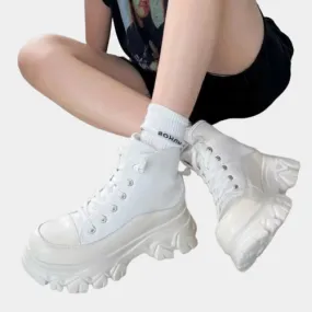 White Platform Sneakers With Stars