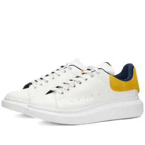 White, Pop Yellow & Navy Double Heel Tab Sneaker with Wedge Sole