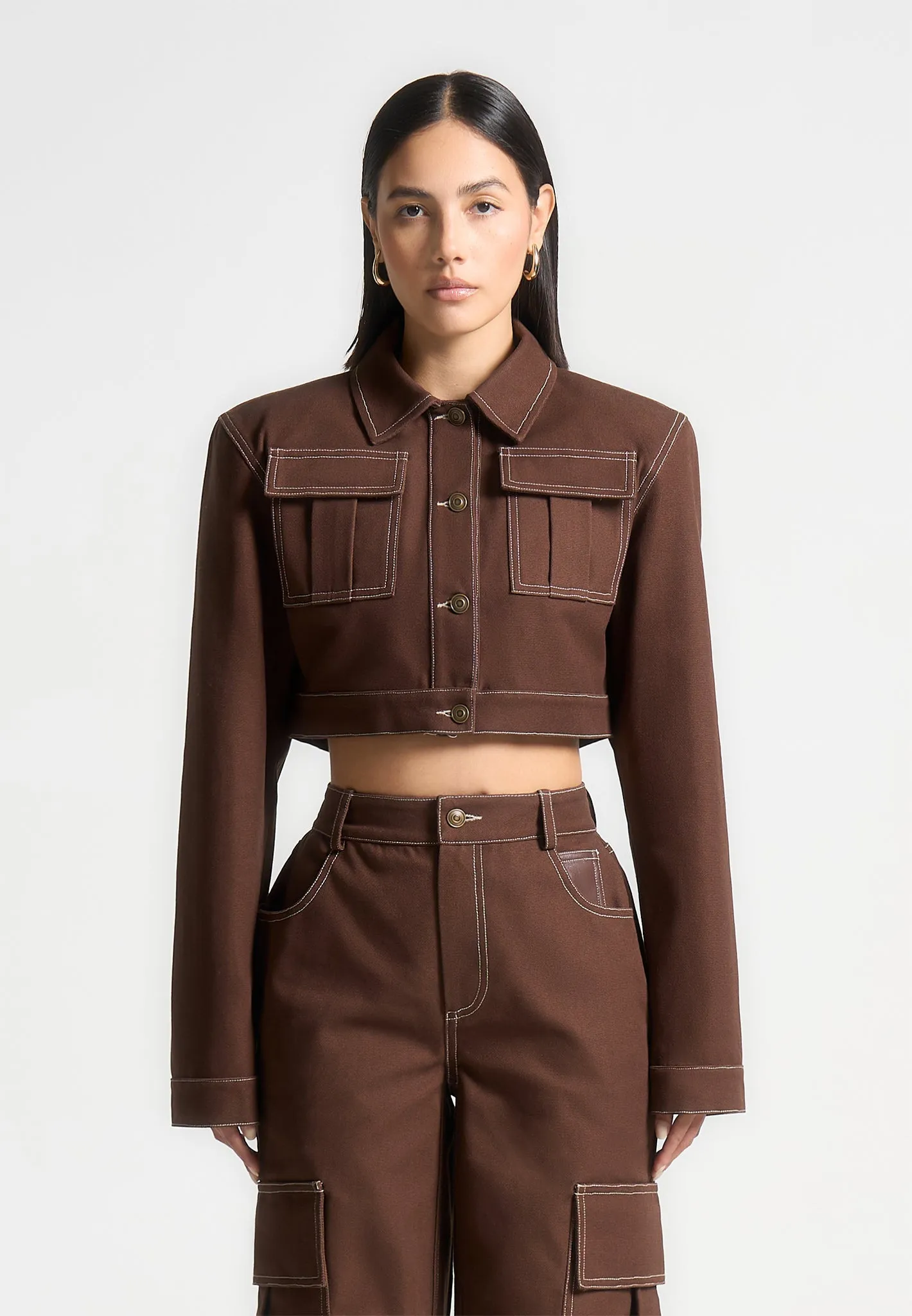 Wide Shoulder Drill Jacket - Brown