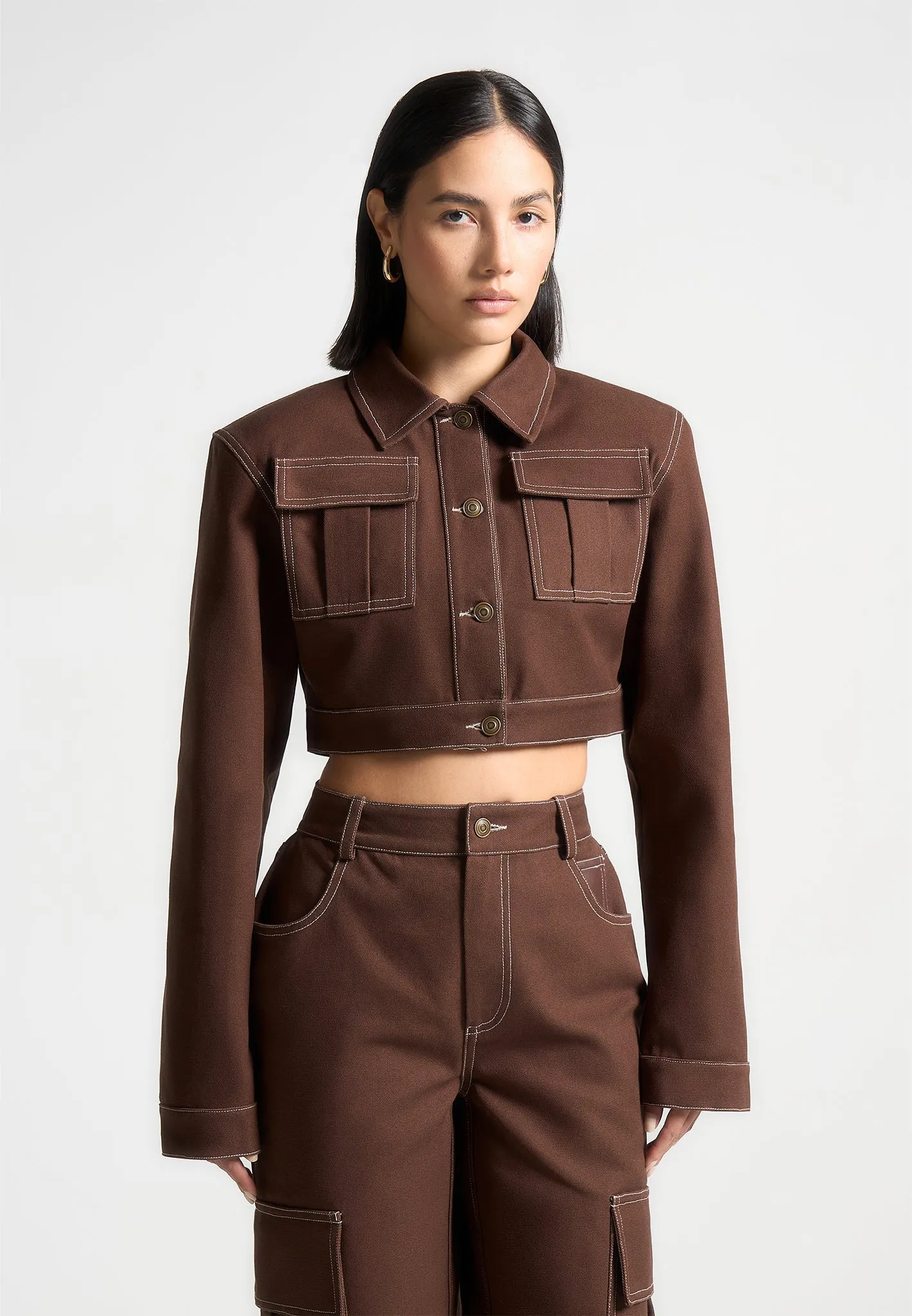 Wide Shoulder Drill Jacket - Brown