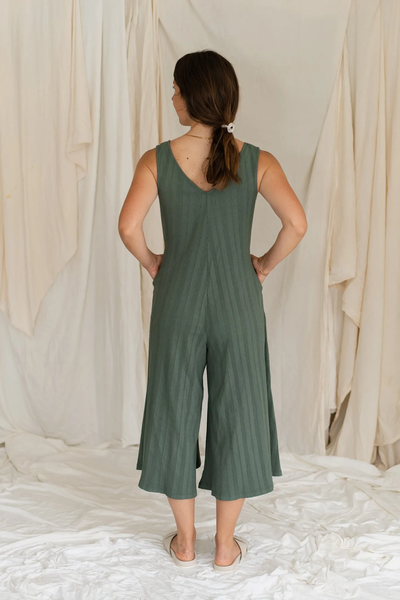 Wide Rib Jumpsuit in Willow Color