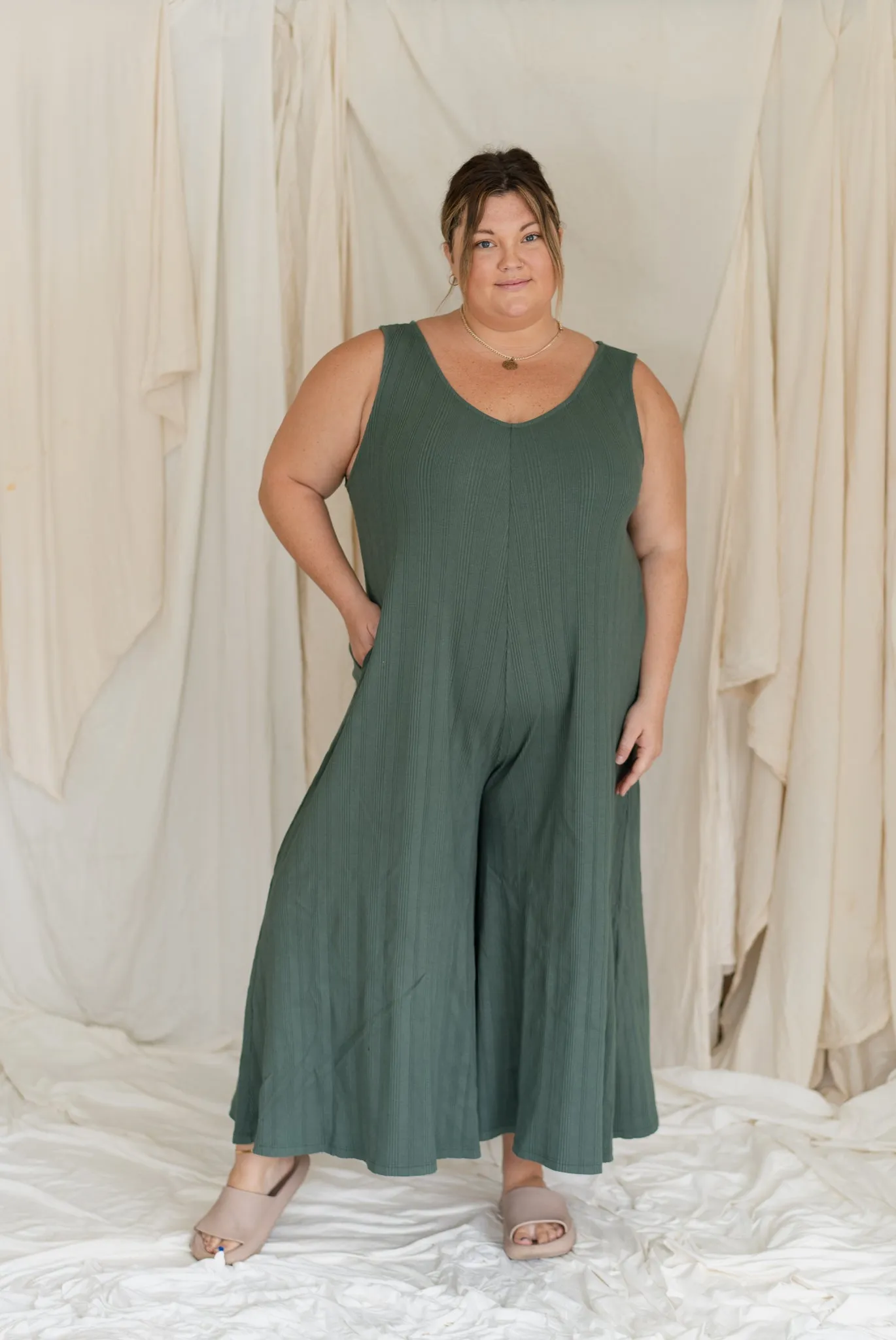 Wide Rib Jumpsuit in Willow Color