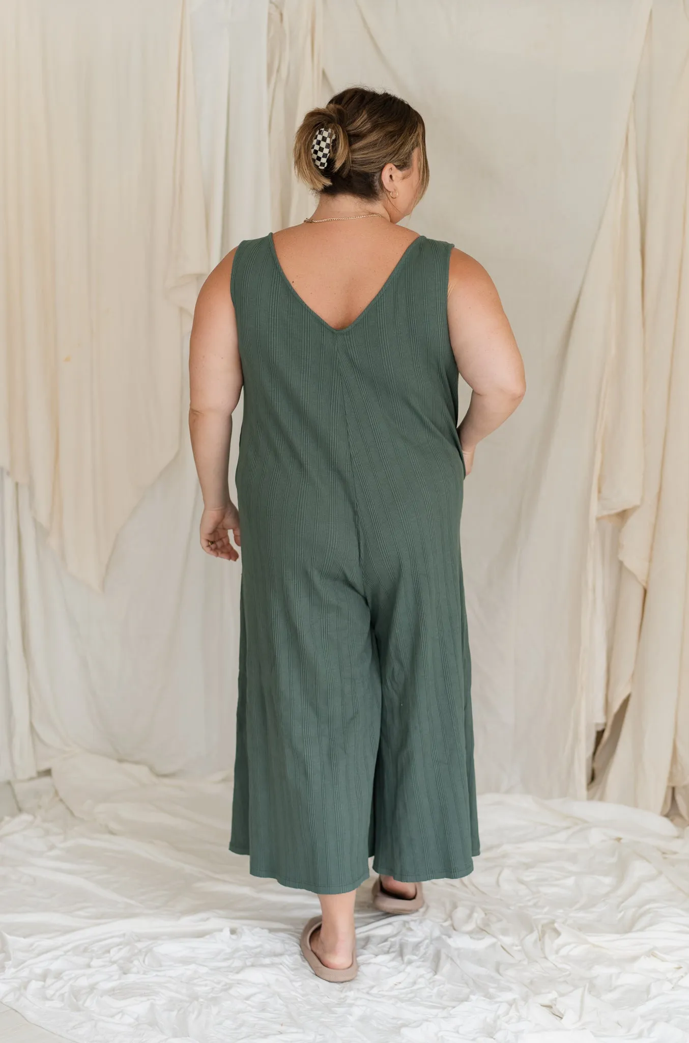 Wide Rib Jumpsuit in Willow Color