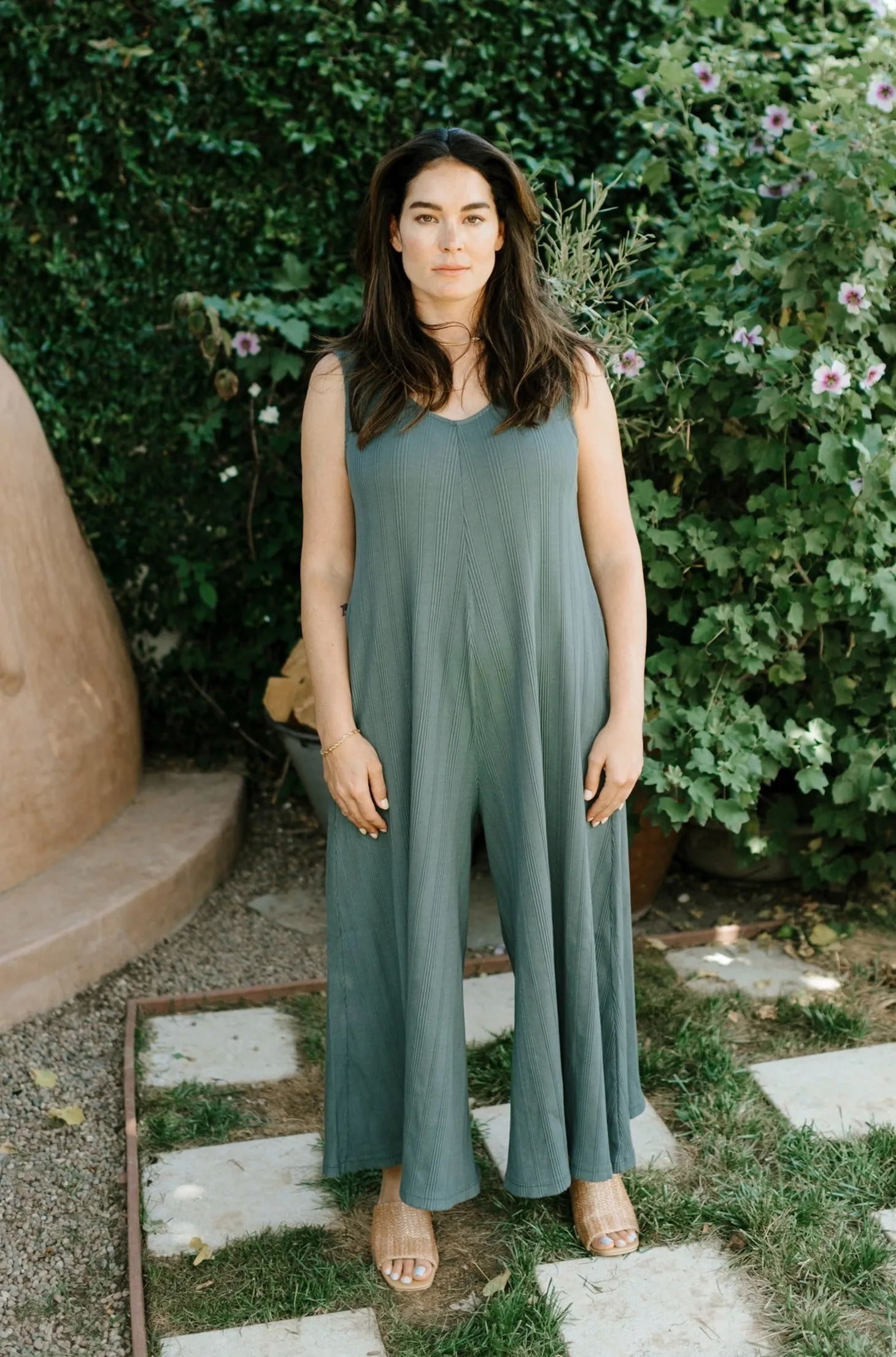 Wide Rib Jumpsuit in Willow Color