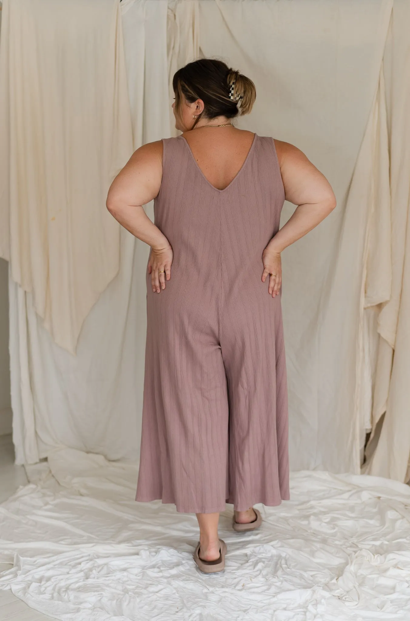 Wide Rib Jumpsuit in Willow Color