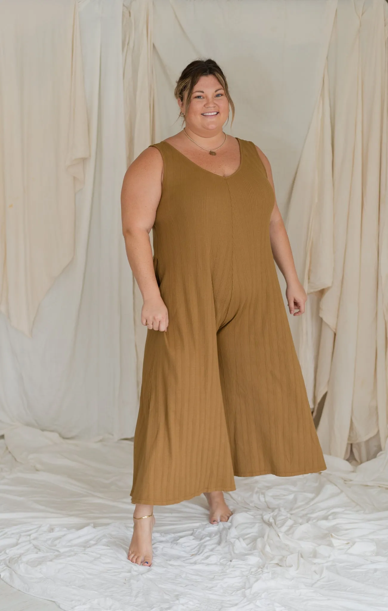 Wide Rib Jumpsuit in Willow Color