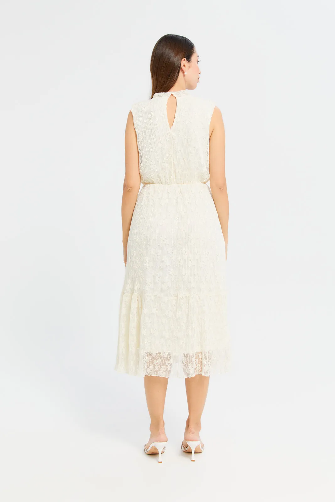 Woman Ivory Jacquard Lace Dress