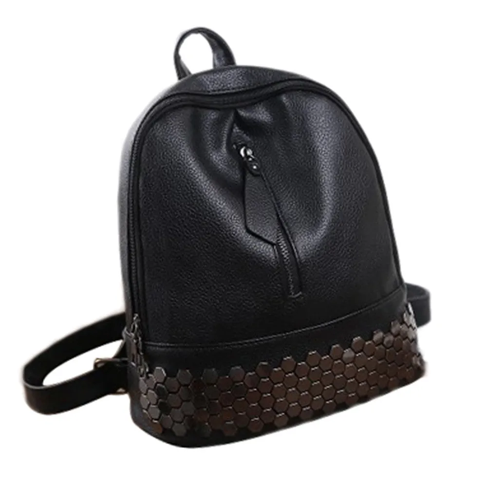 Cute Rivet Leather Women Backpack for Teenage Girls Vintage School & Laptop