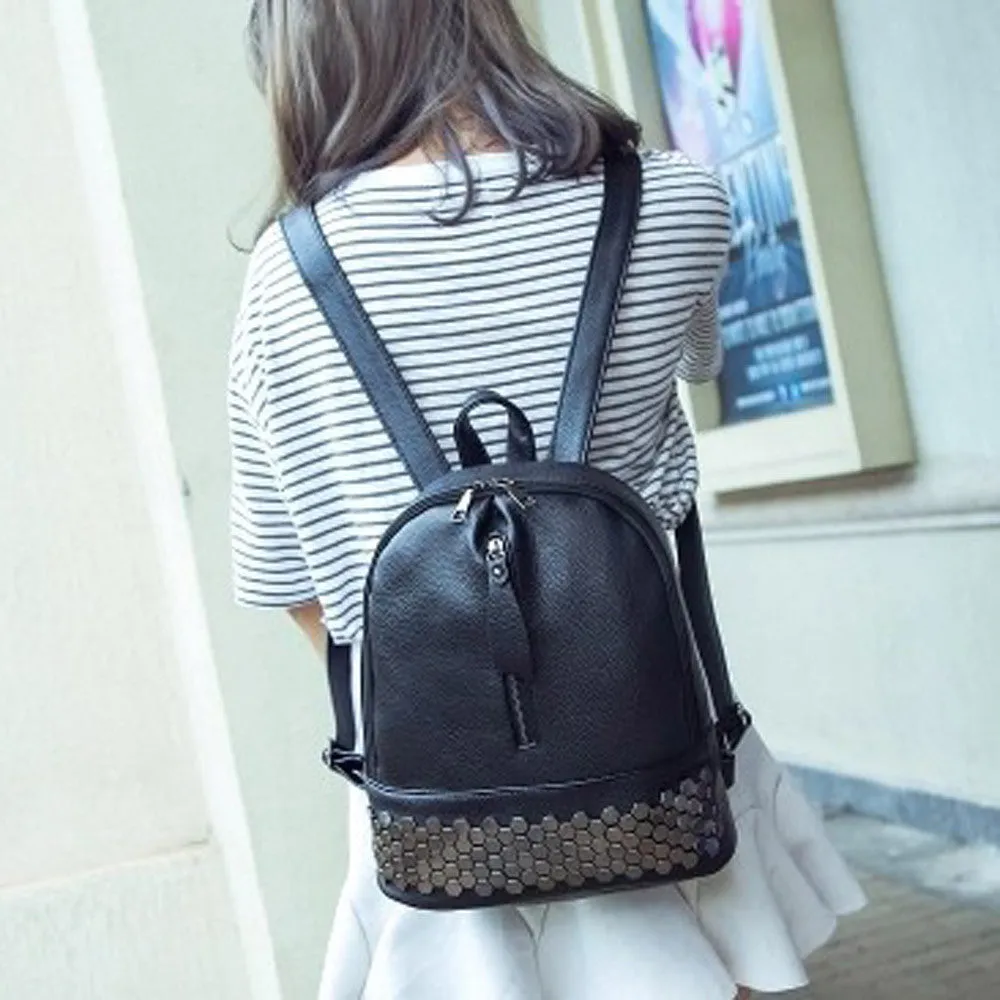 Cute Rivet Leather Women Backpack for Teenage Girls Vintage School & Laptop