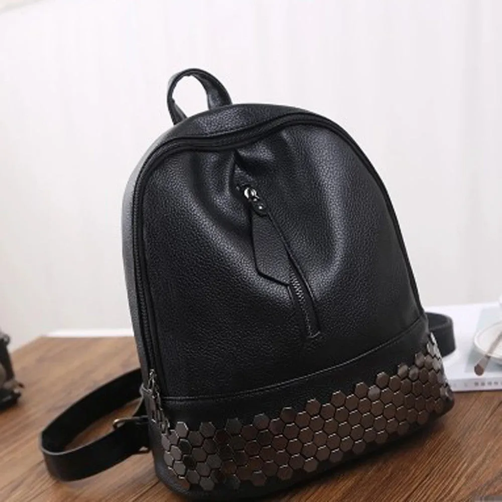 Cute Rivet Leather Women Backpack for Teenage Girls Vintage School & Laptop