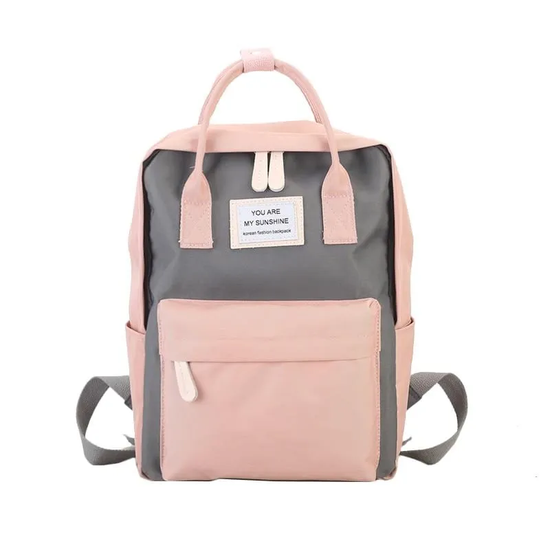 Teen Girls Waterproof Canvas Backpacks Candy-Colored School Bags Cute and Spacious Patchwork Laptop Backpack