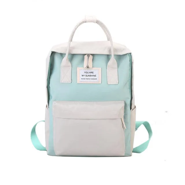 Teen Girls Waterproof Canvas Backpacks Candy-Colored School Bags Cute and Spacious Patchwork Laptop Backpack