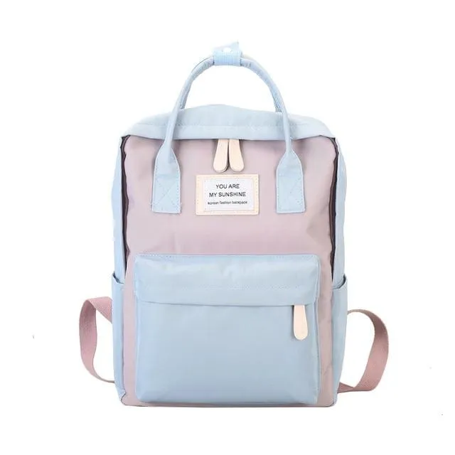 Teen Girls Waterproof Canvas Backpacks Candy-Colored School Bags Cute and Spacious Patchwork Laptop Backpack