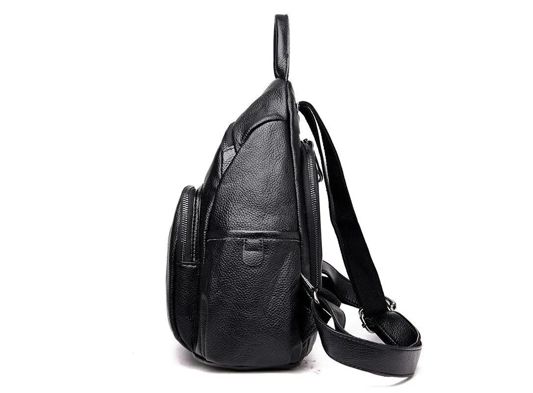 Vintage Leather Backpack for Women - Solid School Bag for Girls