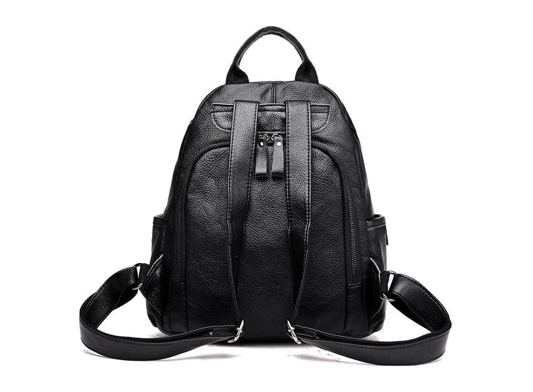 Vintage Leather Backpack for Women - Solid School Bag for Girls