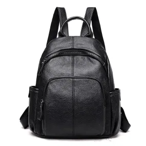 Vintage Leather Backpack for Women - Solid School Bag for Girls