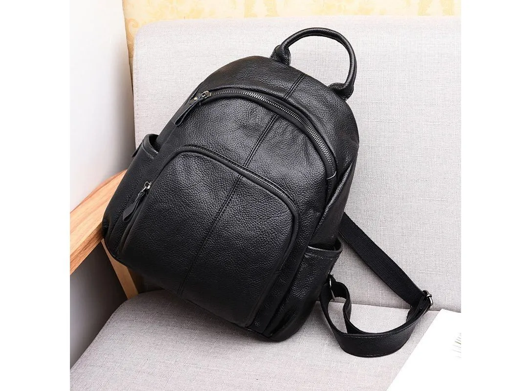 Vintage Leather Backpack for Women - Solid School Bag for Girls