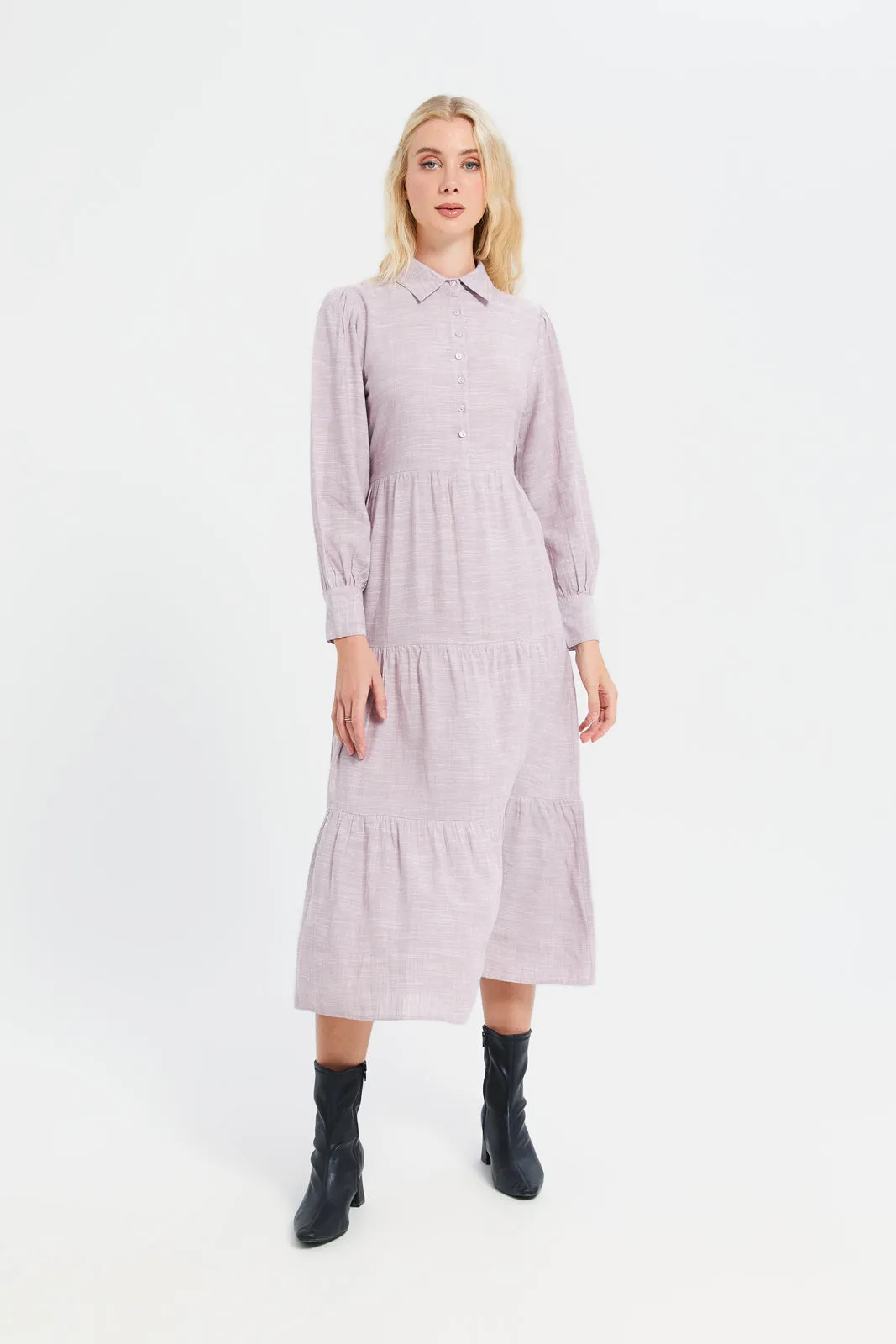 Women Lilac Shirt Tier Dress