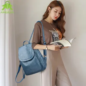 High-Quality Vintage Black Leather Backpack for Girls