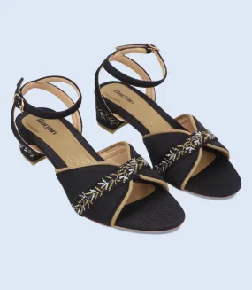 Women's Black and Gold Sandal Heel - BW9688