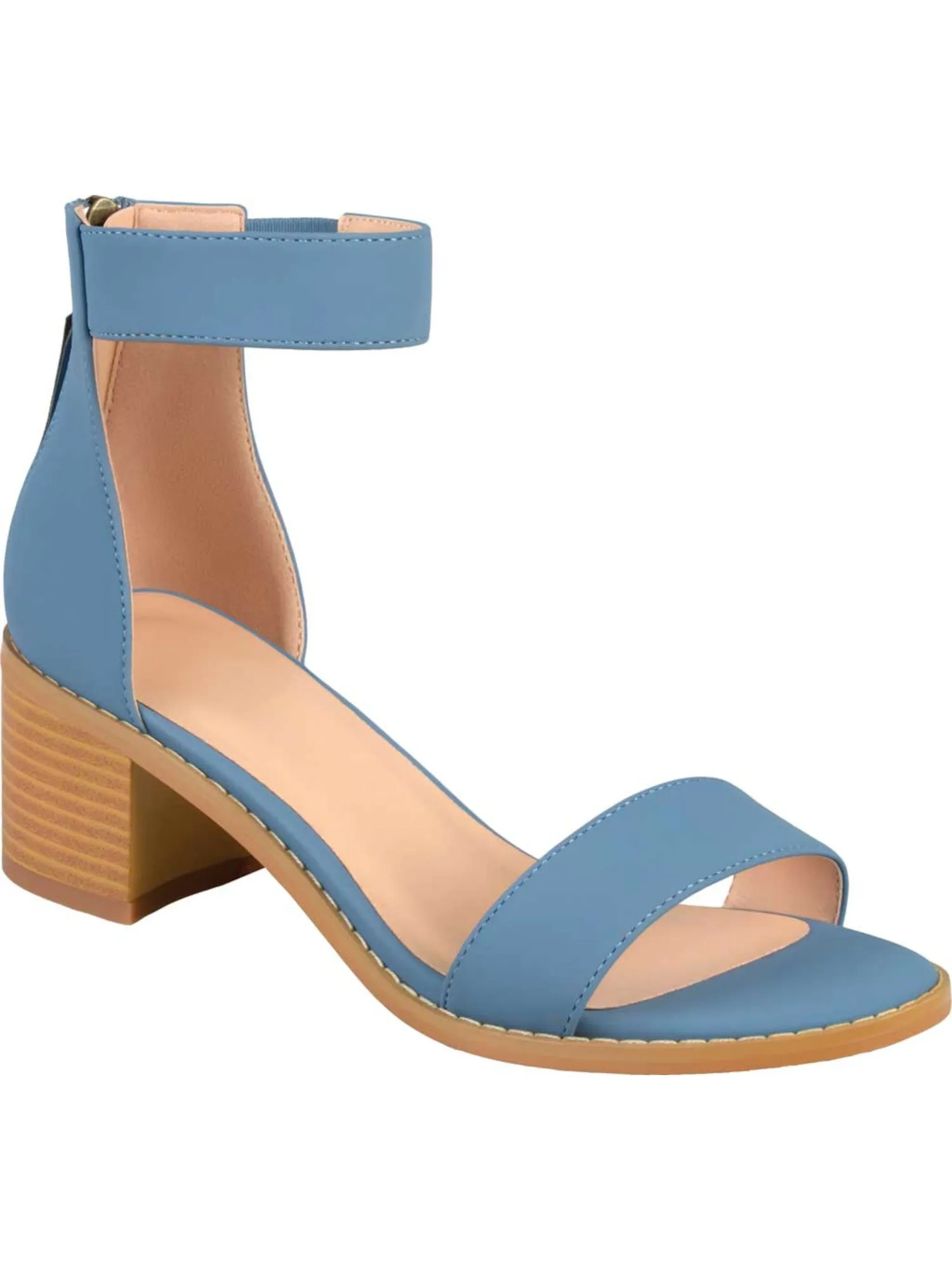 Womens Blue Platform Ankle Strap Tasseled Block Heel Zip-Up Sandals