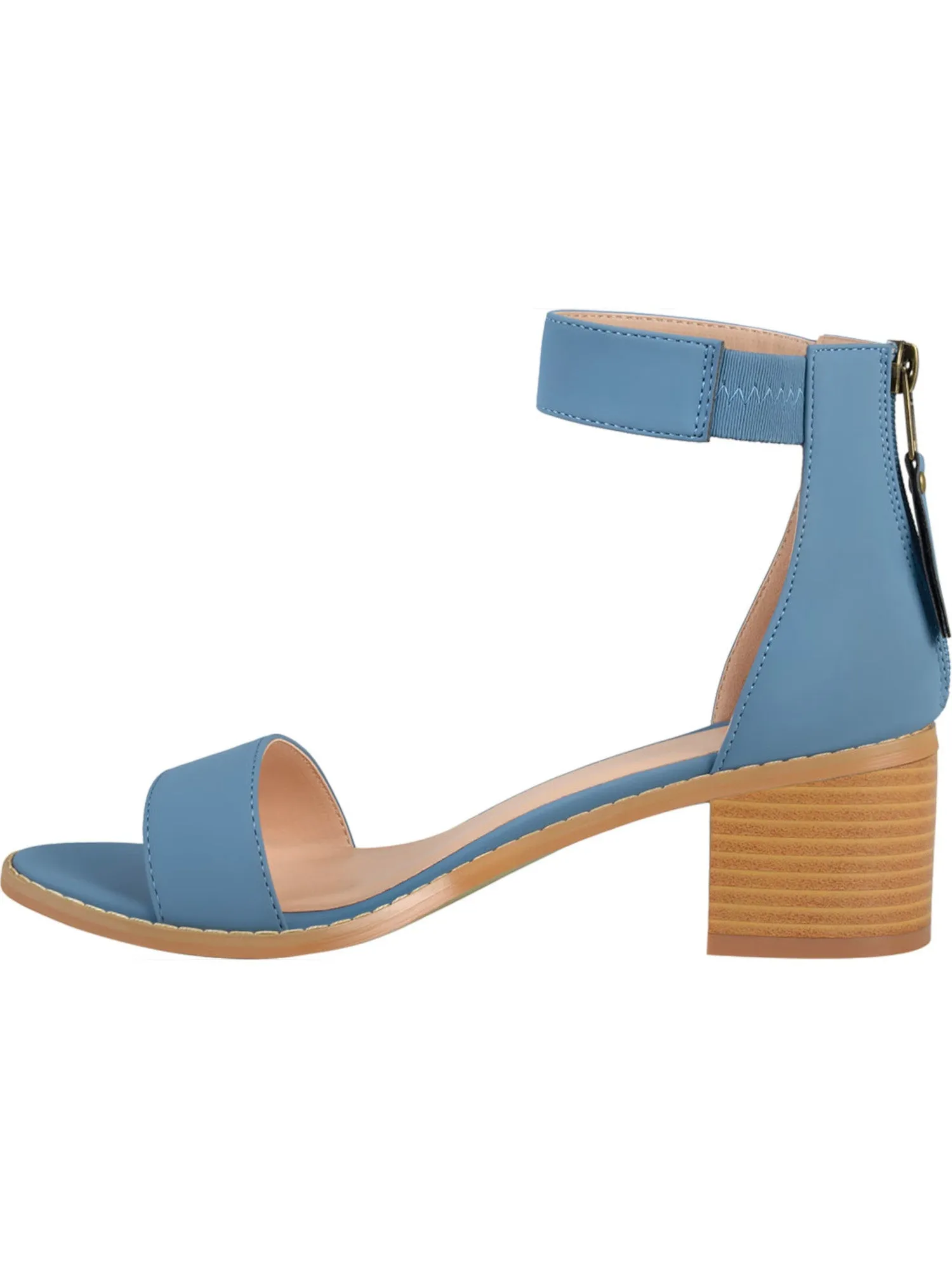 Womens Blue Platform Ankle Strap Tasseled Block Heel Zip-Up Sandals