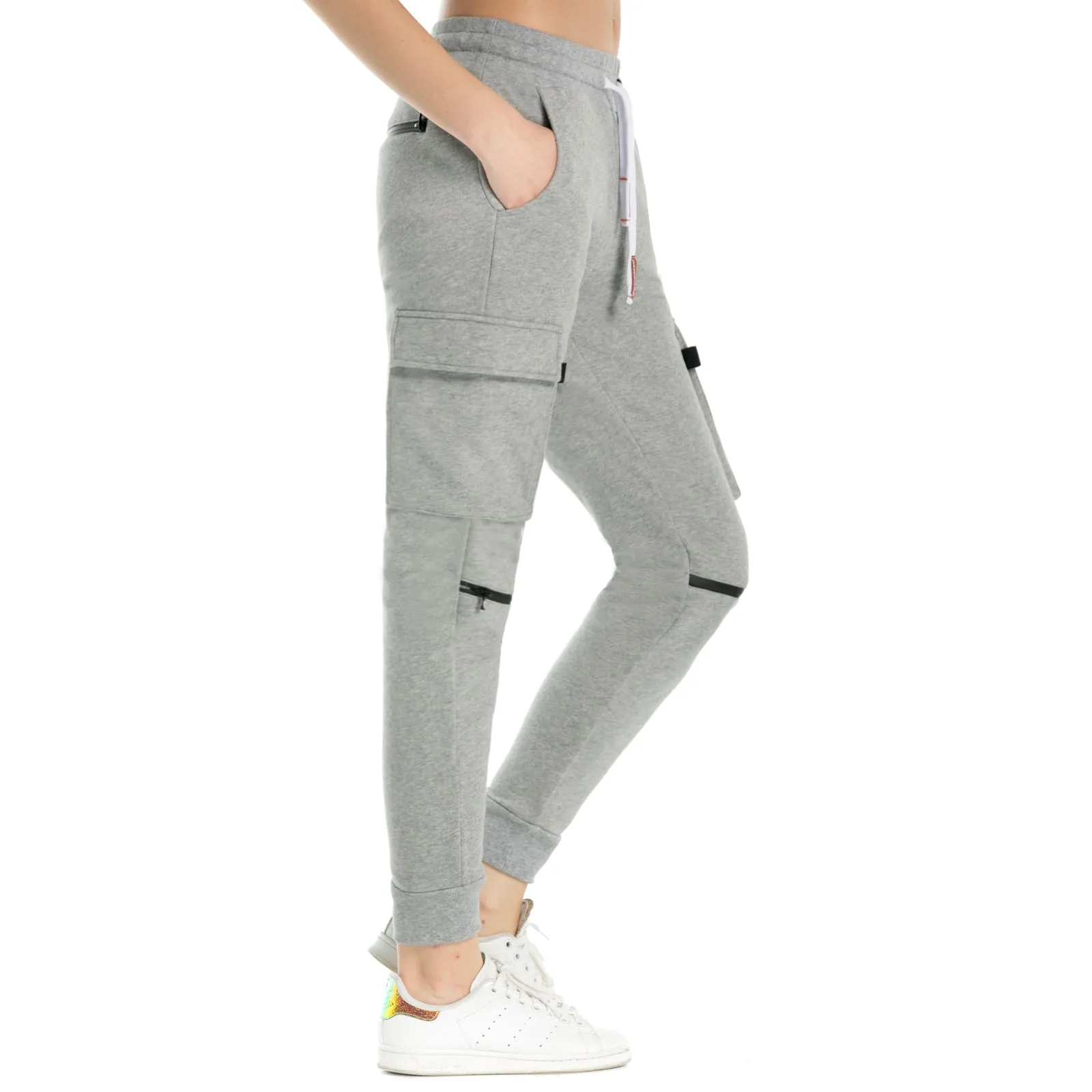 Women's Cargo joggers Stretch Zipped Knee Sporty  Black Grey Blue S M L XL