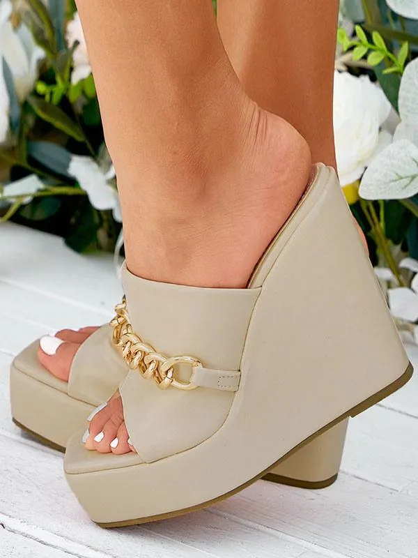 Fashionable Chains Platform Mule Wedges for Women