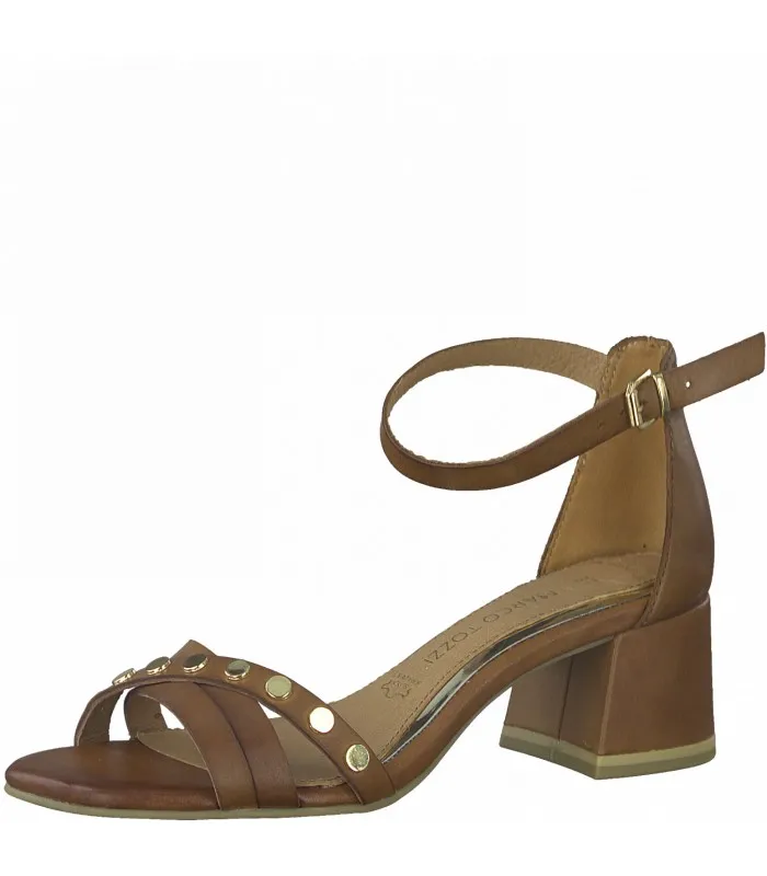 Women's Leather Sandal Heel Marco Tozzi -Cognac