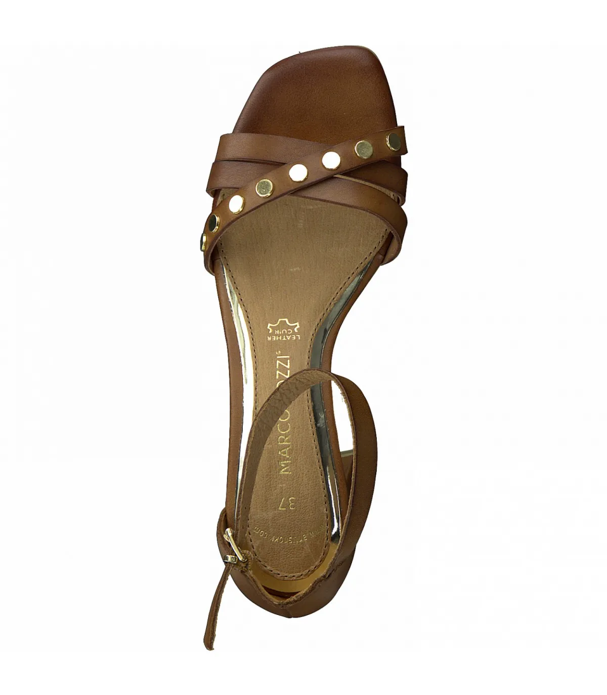 Women's Leather Sandal Heel Marco Tozzi -Cognac