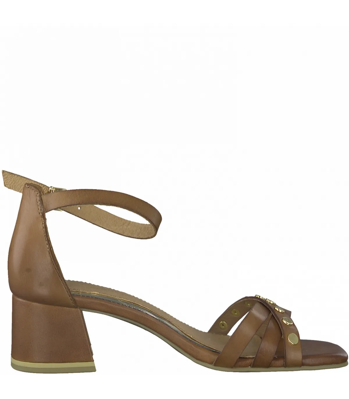 Women's Leather Sandal Heel Marco Tozzi -Cognac