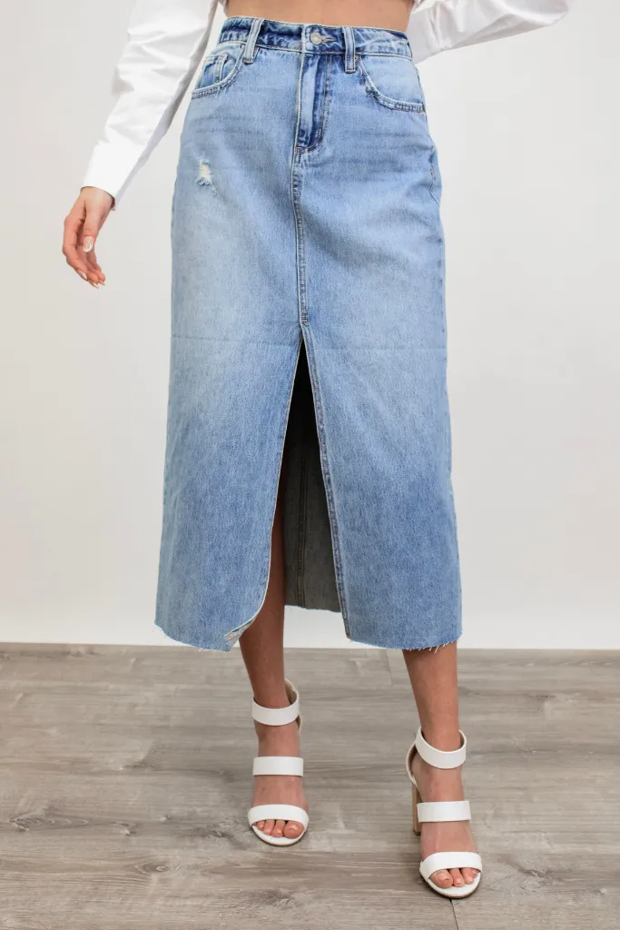 Denim Midi Skirt for Working Women