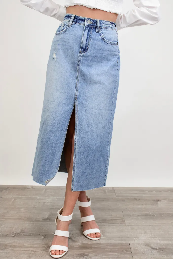 Denim Midi Skirt for Working Women