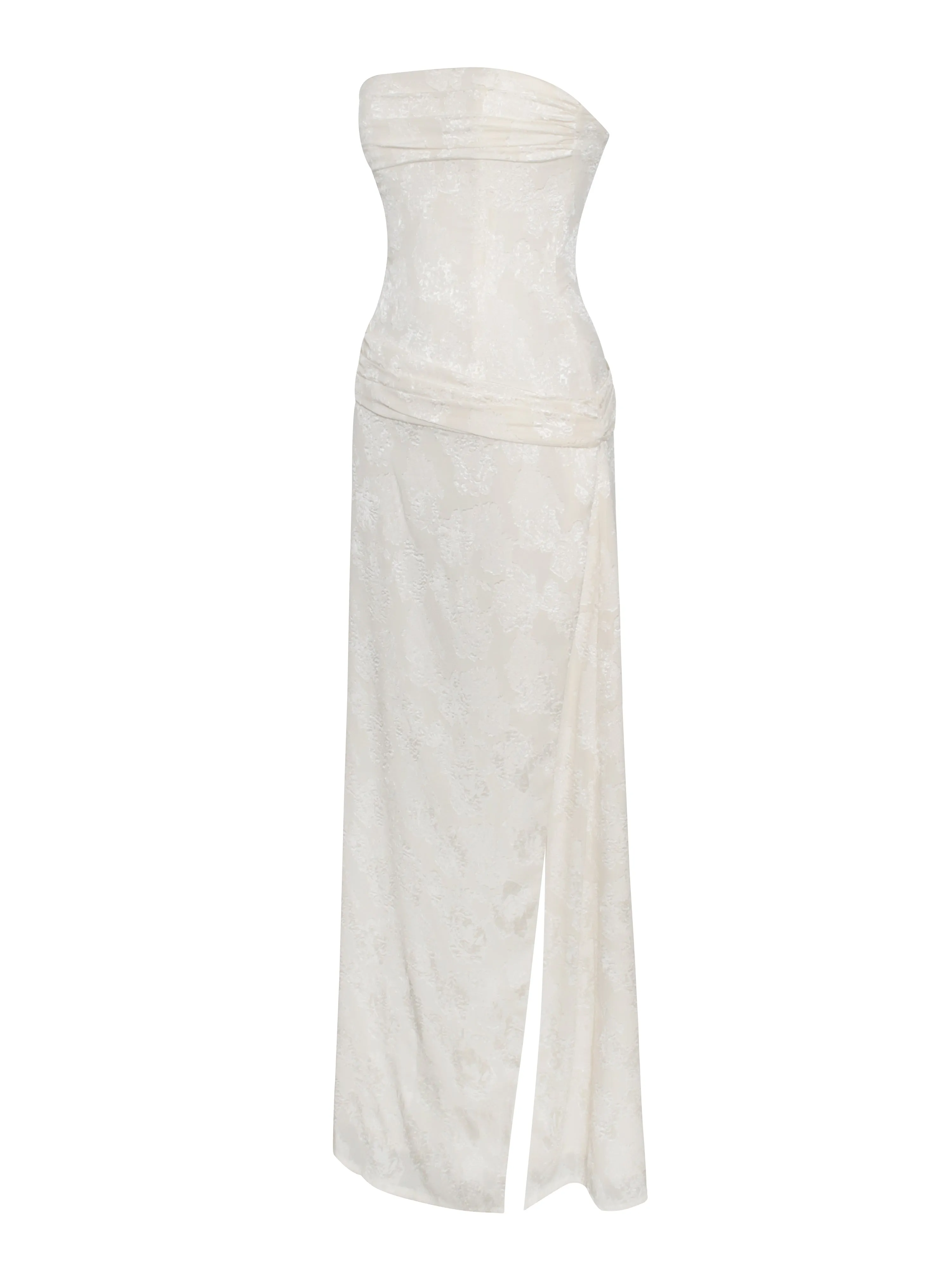 Xatia Off White Jacquard Textured High Slit Maxi Dress