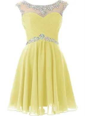 Yellow Chiffon Beaded Party Dress, Short Party Dress, Homecoming Dress