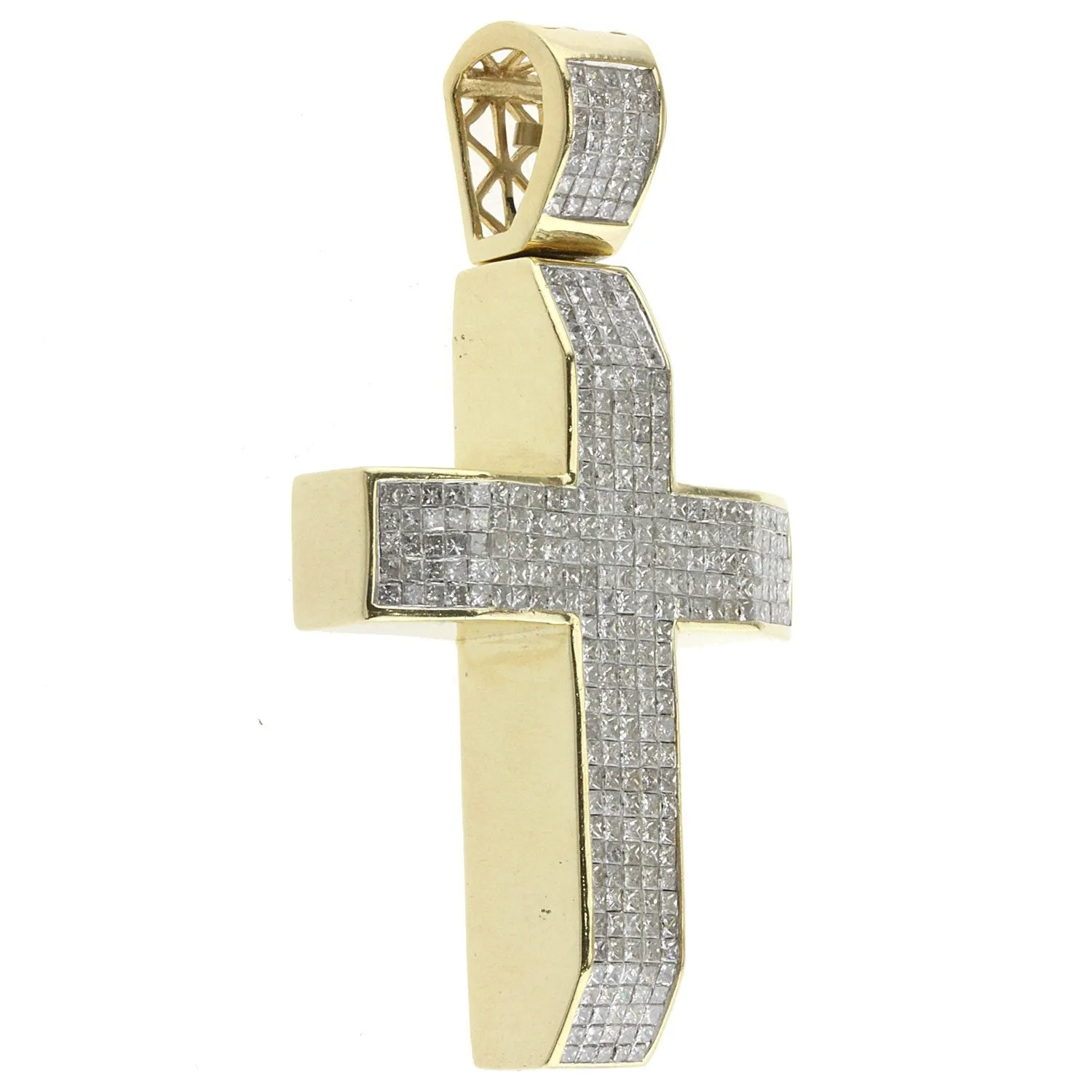 Yellow Princess Cut Diamond Cross Large