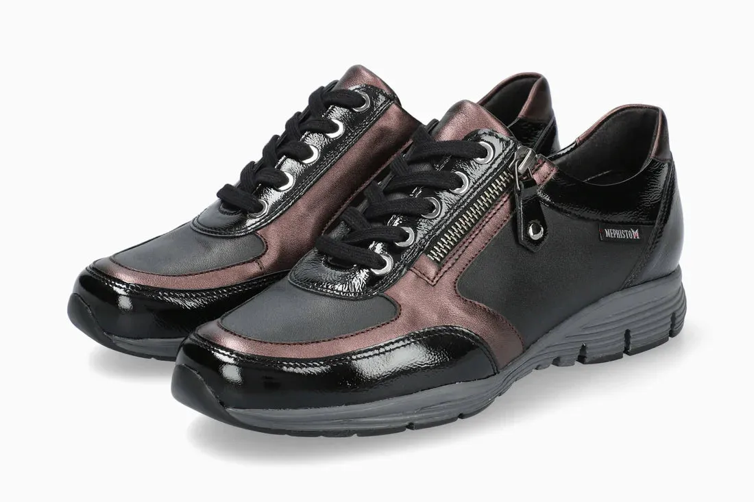  Ylona Zipper Sneaker in Black Vernis  