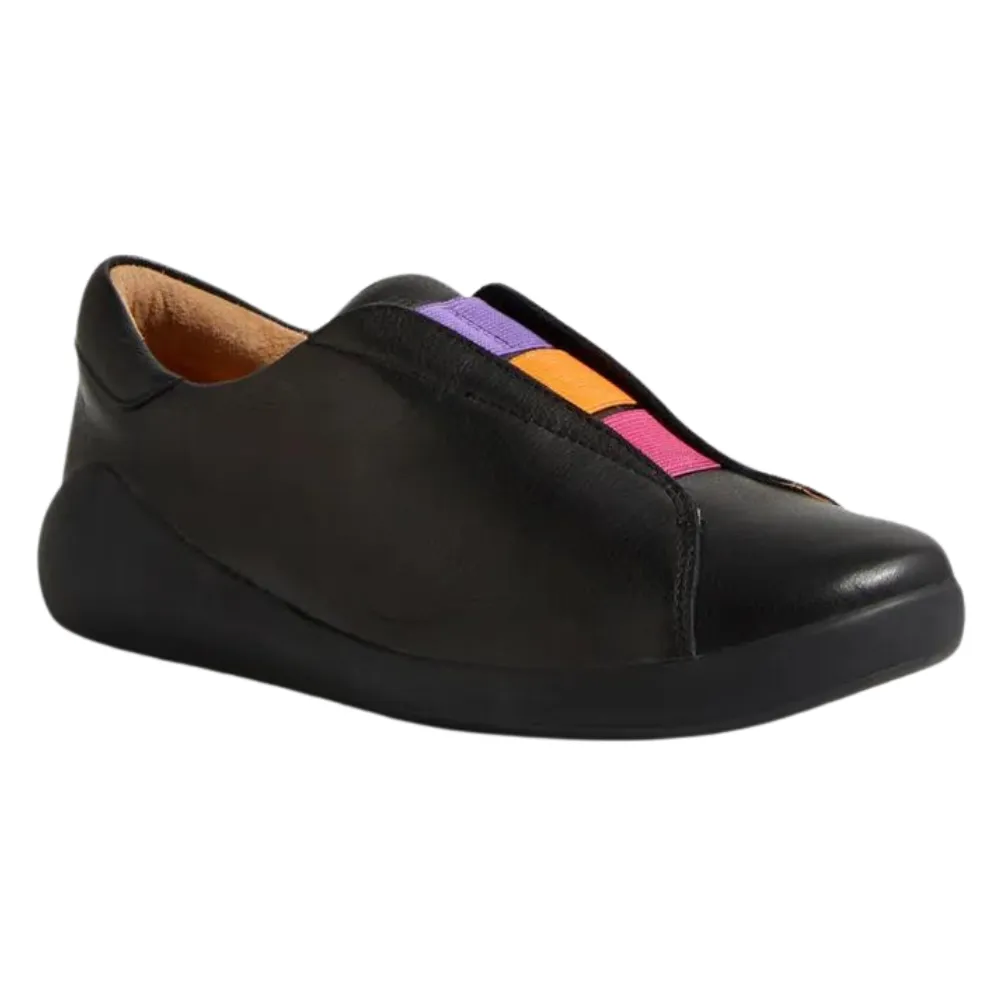 Ziera Yass Black Leather Elastic Flat Shoe (Women's)